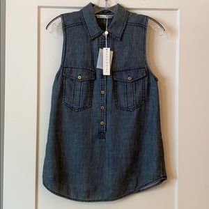 Trina Turk Adrina crosshatch denim sleeveless top
